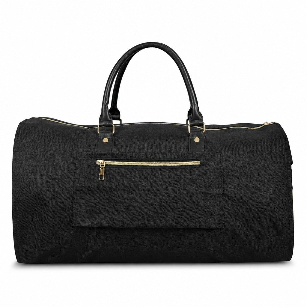 Bolso de viaje expandible MAYORISTASBAG Yezo en color negro, fabricado en cuerina resistente con cremalleras doradas.