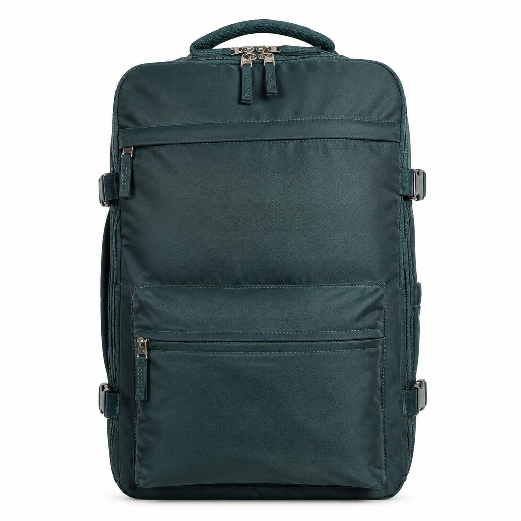 Morral de compresión MAYORISTASBAG en color verde oscuro, fabricado en tela sintética resistente y ligera.