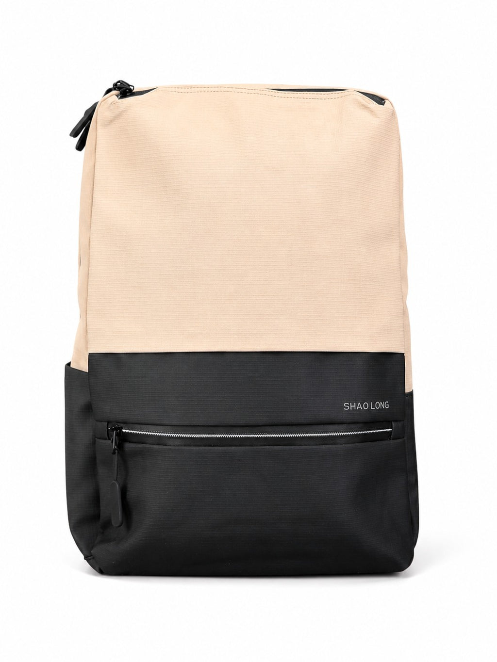 Morral ejecutivo MAYORISTASBAG bicolor en beige y negro con diseño moderno y compartimento frontal con cremallera