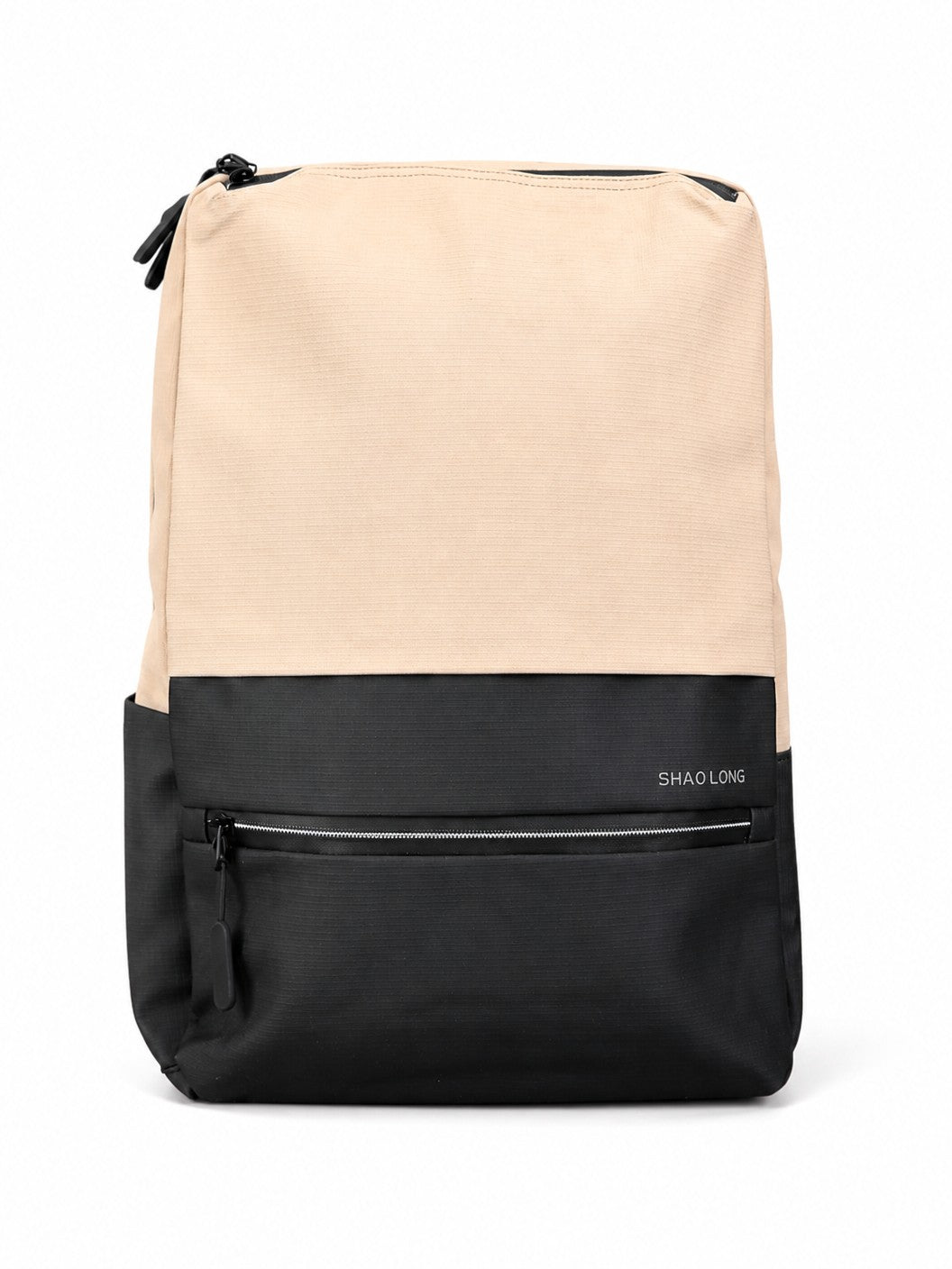 Morral ejecutivo MAYORISTASBAG bicolor en beige y negro con diseño moderno y compartimento frontal con cremallera