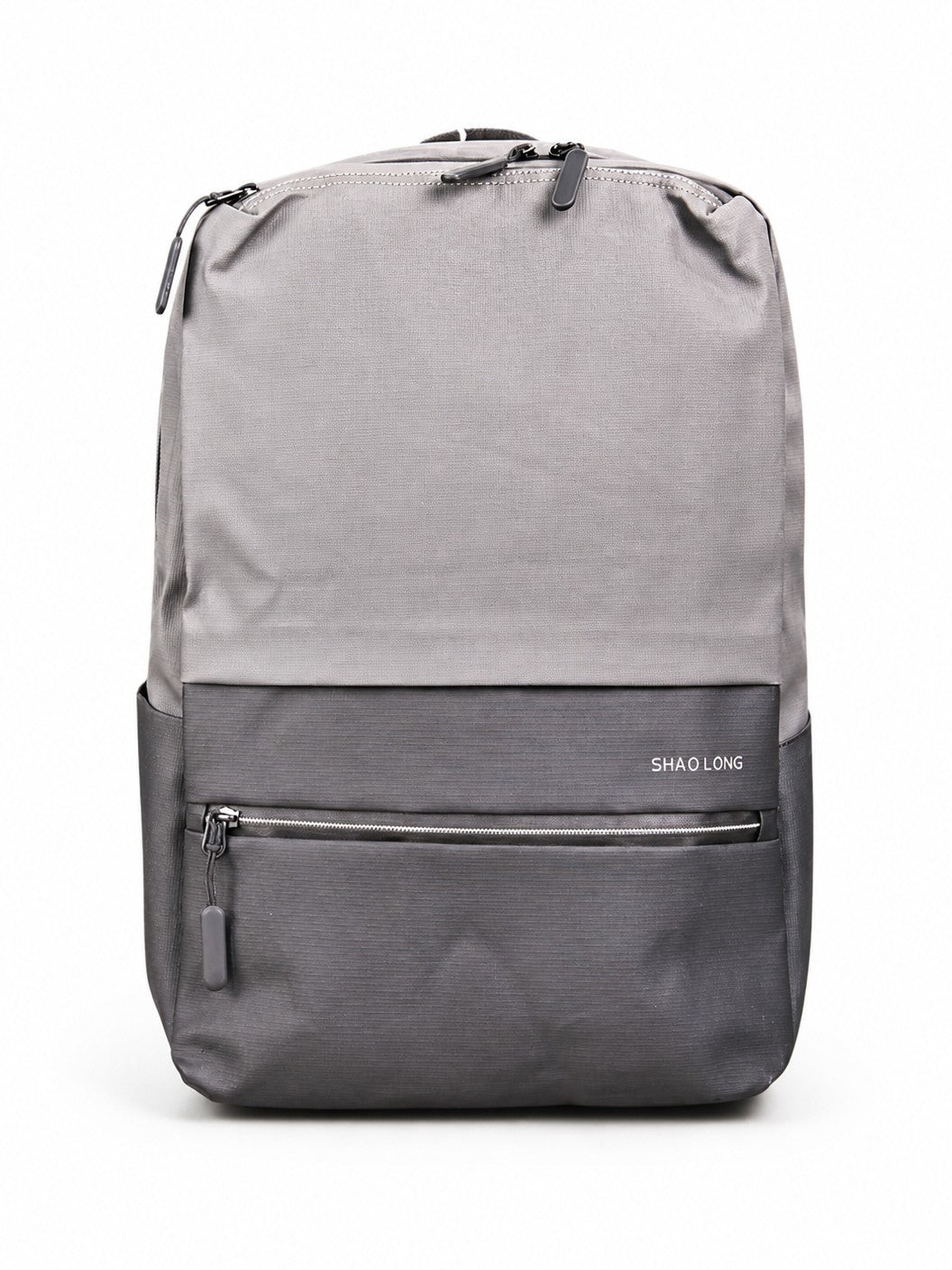 Morral ejecutivo MAYORISTASBAG en tonos gris claro y oscuro, diseño moderno con cremalleras y compartimentos.