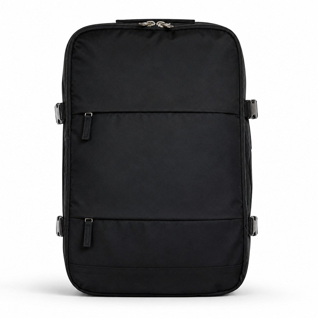 Morral negro minimalista MAYORISTASBAG YEZO 2210 con compartimento para portátil y diseño resistente para viajes.