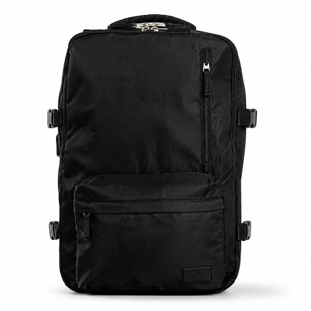 Morral negro YEZO 2211 de MAYORISTASBAG con compartimento para portátil, zapatero ventilado y diseño ergonómico resistente.