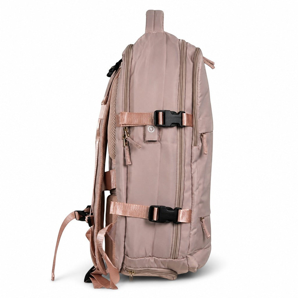 Morral MAYORISTASBAG YEZO 2210 color beige con correas ajustables, compartimento para laptop y diseño ergonómico.