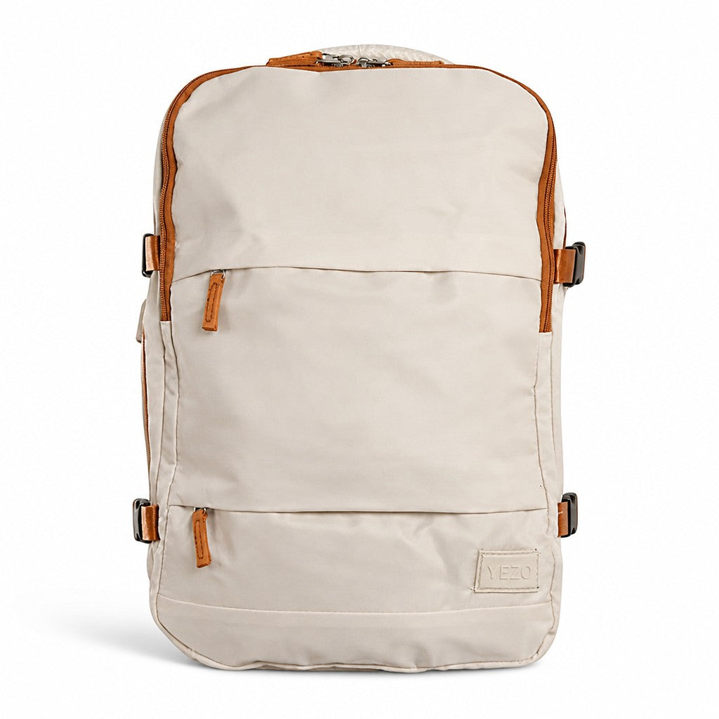 Morral MAYORISTASBAG YEZO 2210 color beige con detalles en cuero sintético, diseño minimalista y compartimentos.