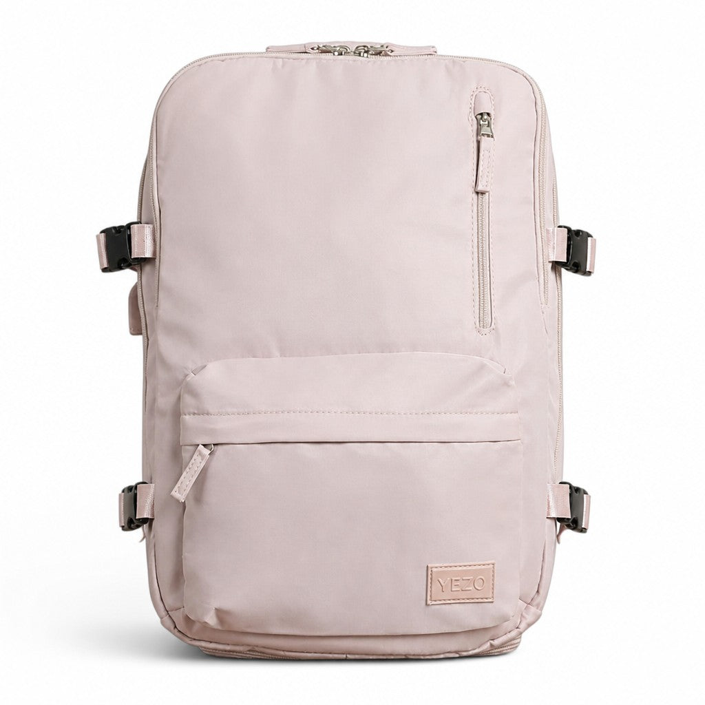 Morral MAYORISTASBAG YEZO 2211 color rosa pastel con compartimento para laptop y diseño ergonómico resistente.
