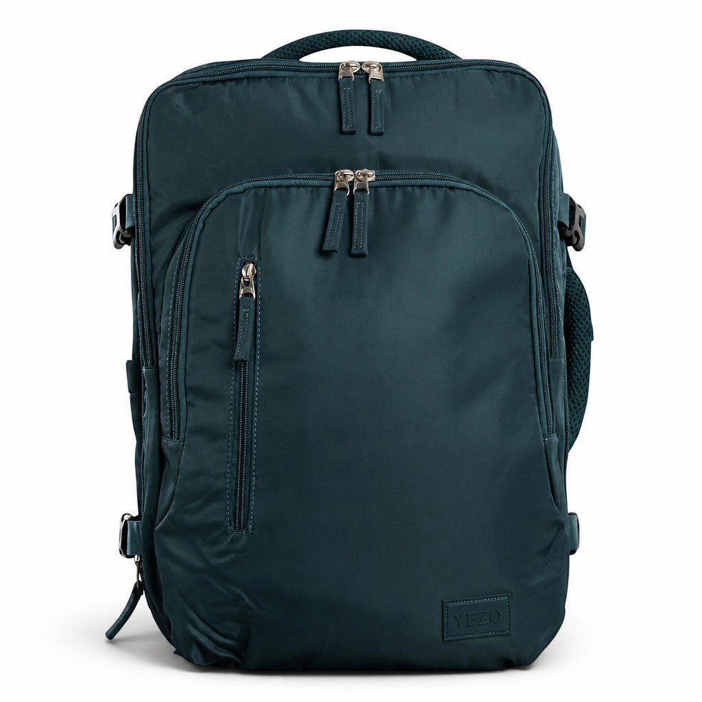 Morral YEZO 2296 de MAYORISTASBAG en color verde oscuro, diseño minimalista con compartimento para portátil y cremalleras